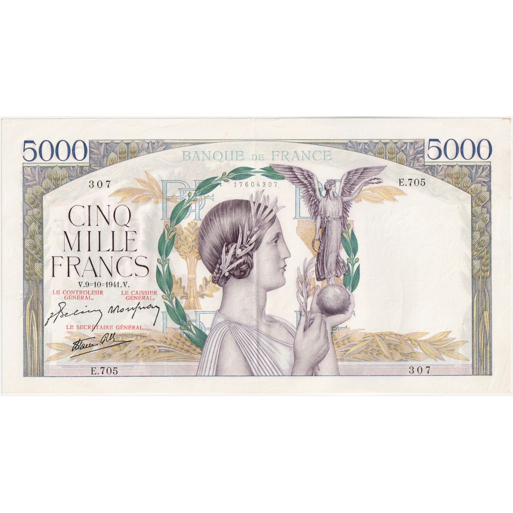 France, 5000 Francs, Victoire, 1941-10-09, E.705, AU(55-58)
