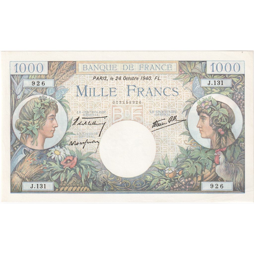 France, 1000 Francs, Commerce et Industrie, 1940-10-24, J.131, UNC(65-70)
