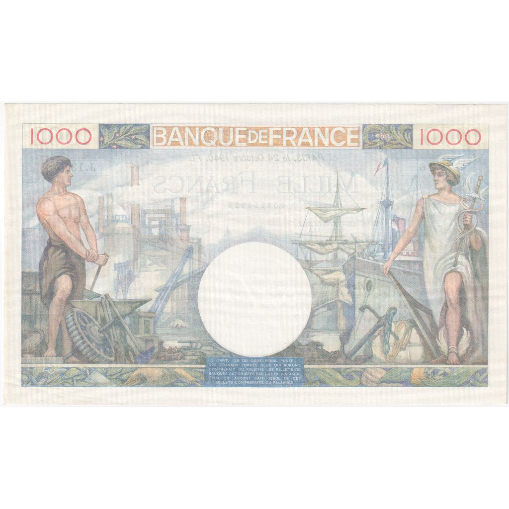 France, 1000 Francs, Commerce et Industrie, 1940-10-24, J.131, UNC(65-70)