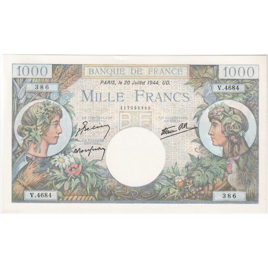 France, 1000 Francs, Commerce et Industrie, 1944-07-20, V.4684, UNC(65-70)