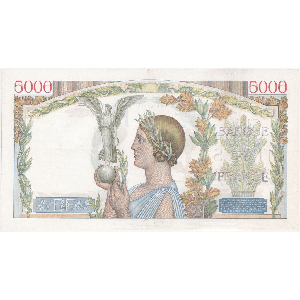 France, 5000 Francs, Victoire, 1938-10-13, Y.42, AU(50-53)