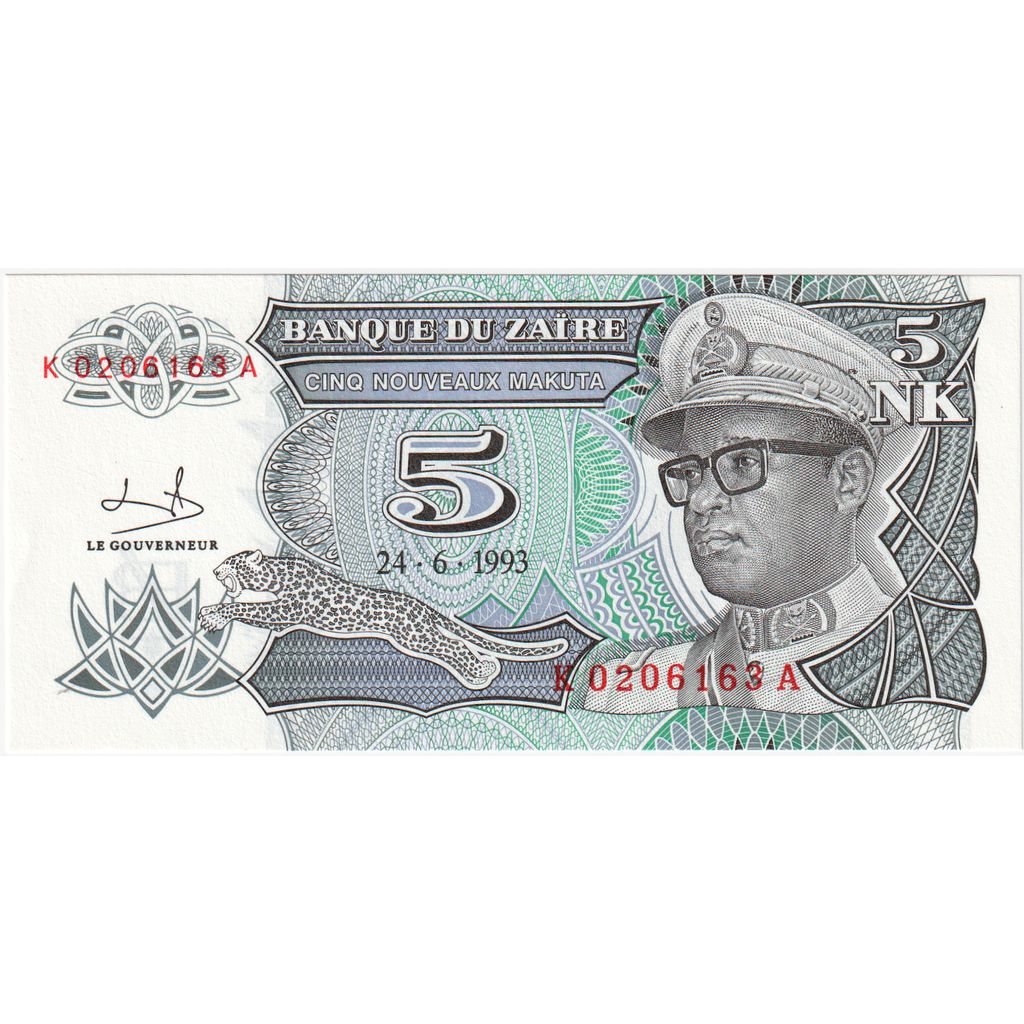 Zaire, 5 Nouveaux Makuta, 1993-06-24, UNC