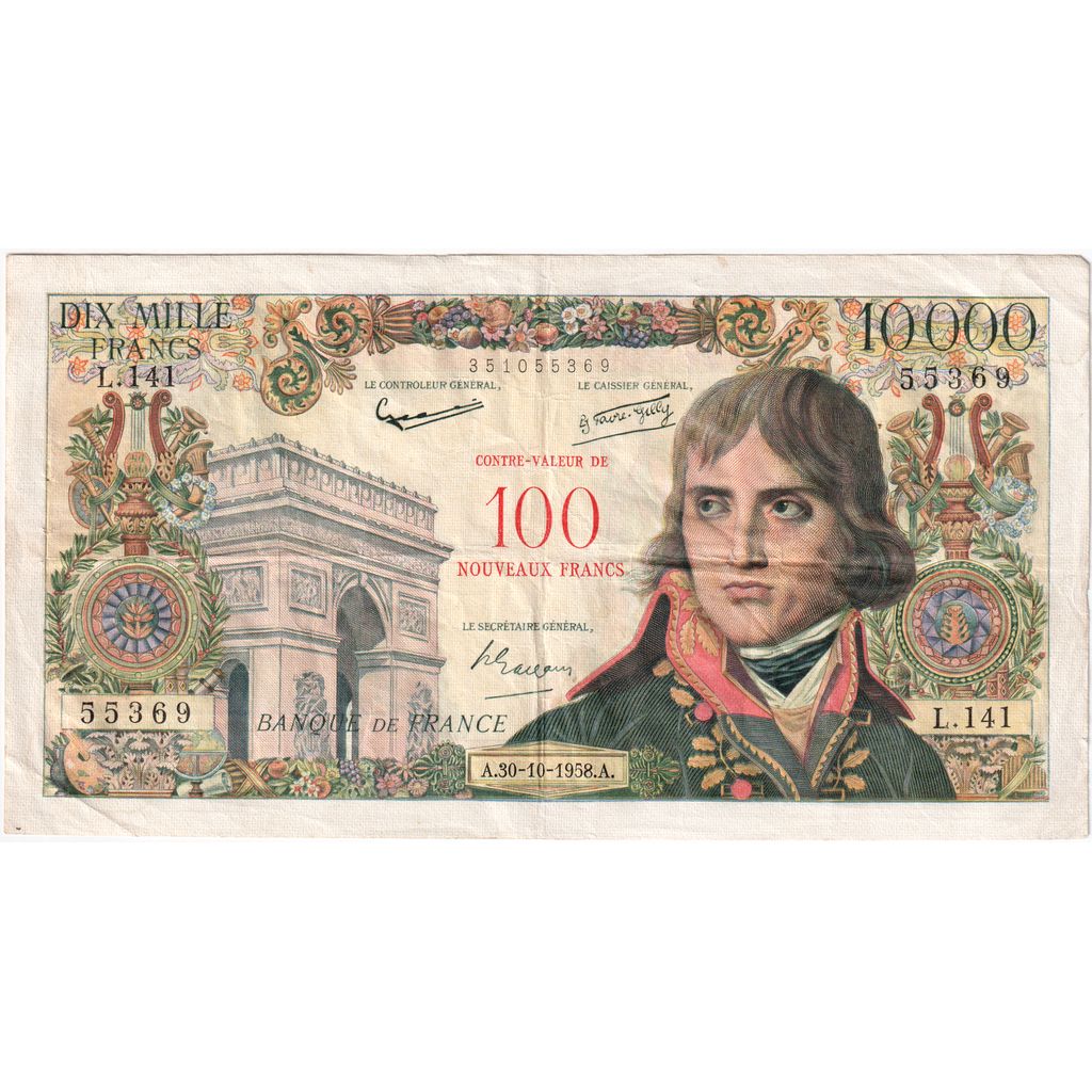 France, 100 Nouveaux Francs on 10,000 Francs, Bonaparte, 1958-10-30, L.141