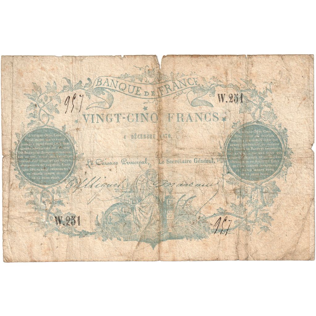 France, 25 Francs, 1870-12-01, W.251, Faux d'Epoque ?, F