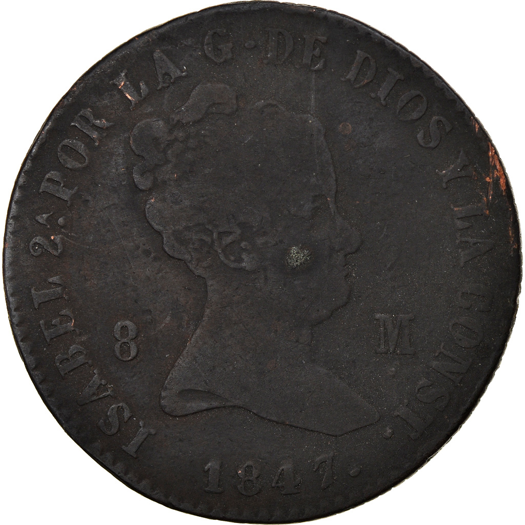 Coin, Spain, Isabel II, 8 Maravedis, 1847, Jubia, , Copper, KM:531.2