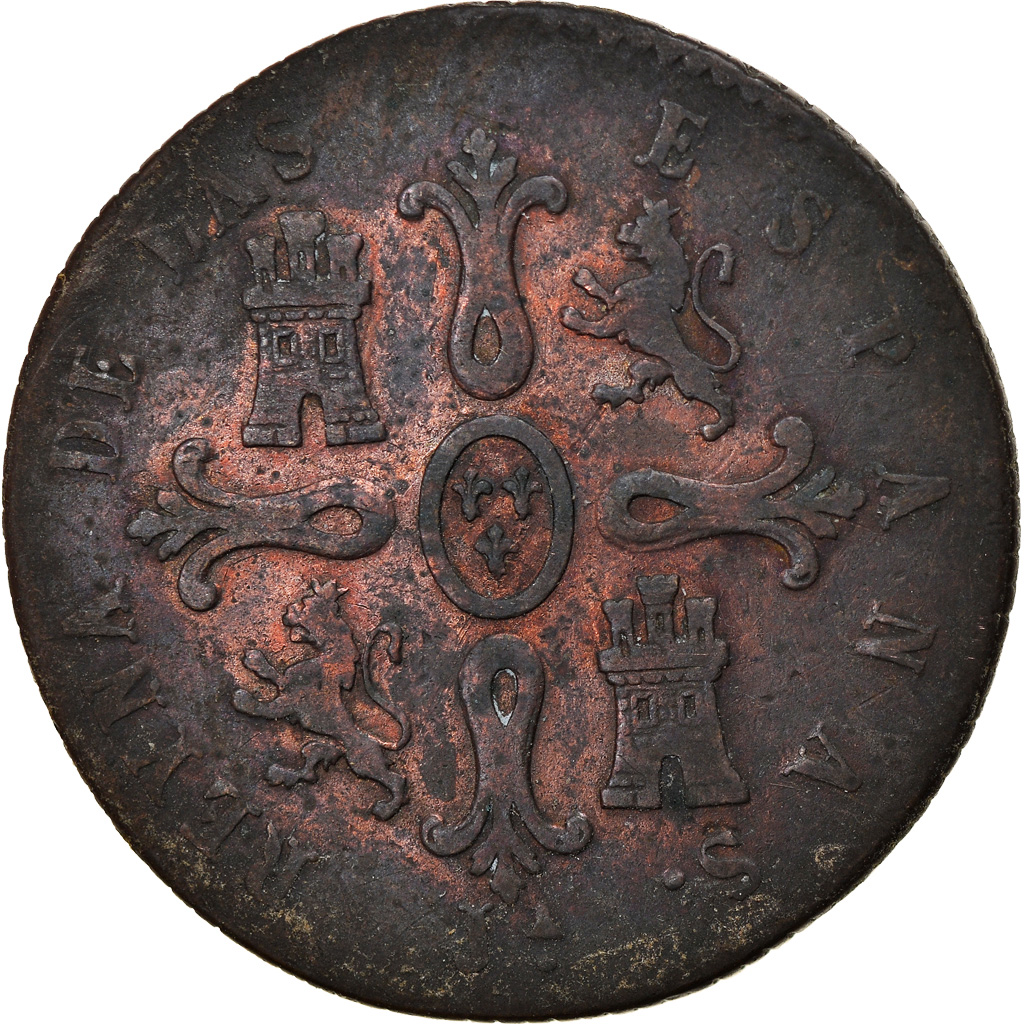 Coin, Spain, Isabel II, 8 Maravedis, 1847, Jubia, , Copper, KM:531.2