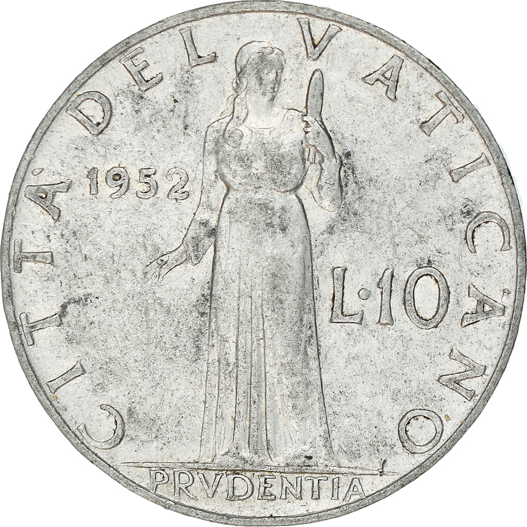 Coin, VATICAN CITY, Pius XII, 10 Lire, 1952, Roma, , Aluminum, KM:52.1