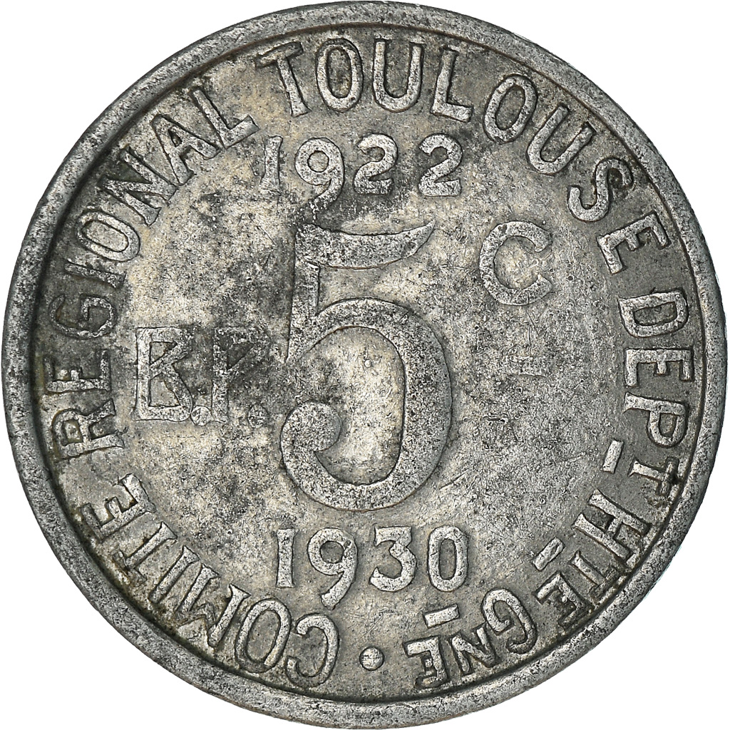 Coin, France, Union Latine, Comité Régional, Toulouse, 5 Centimes, 1922-1930