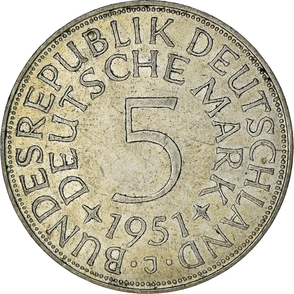 Coin, GERMANY - FEDERAL REPUBLIC, 5 Mark, 1951, Hambourg, , Silver