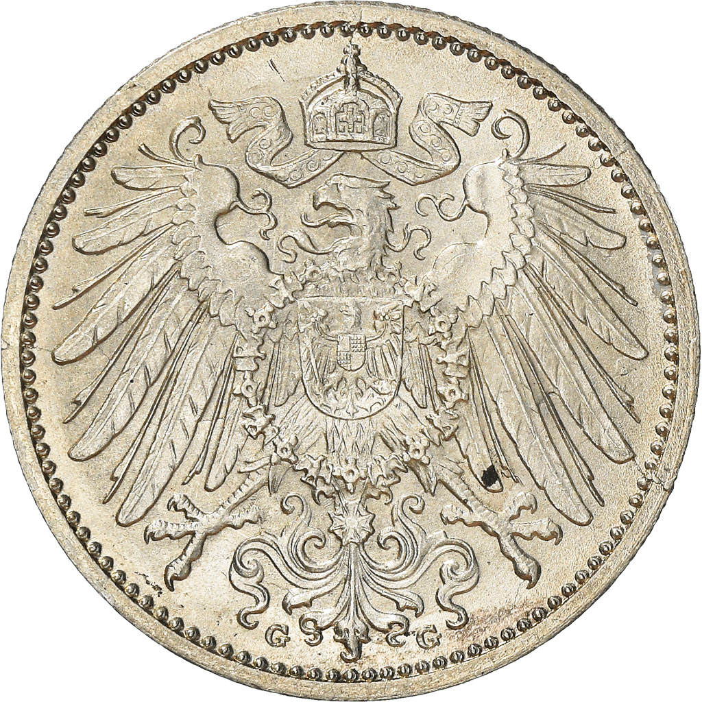 Coin, GERMANY - EMPIRE, Wilhelm II, Mark, 1914, Karlsruhe, , Silver, KM:14
