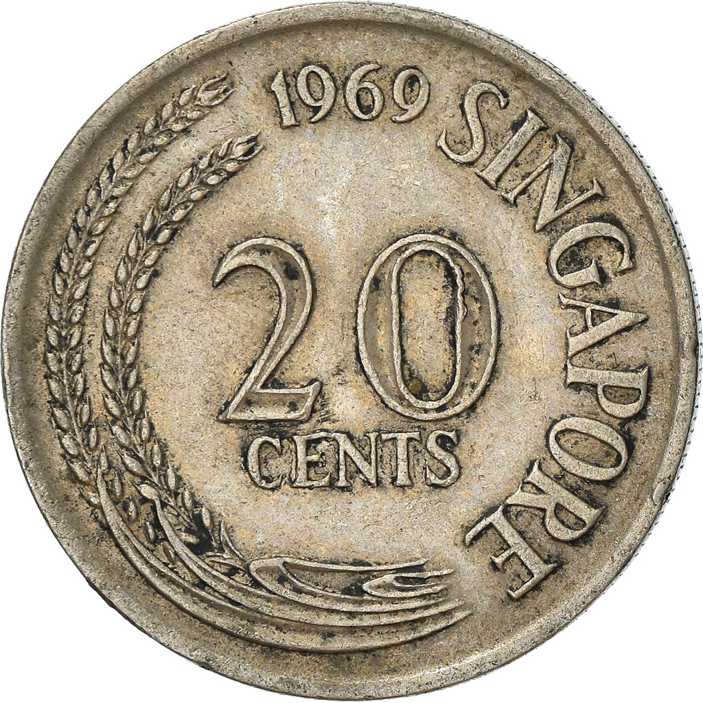Coin, Singapore, 20 Cents, 1969, Singapore Mint, , Copper-nickel, KM:4
