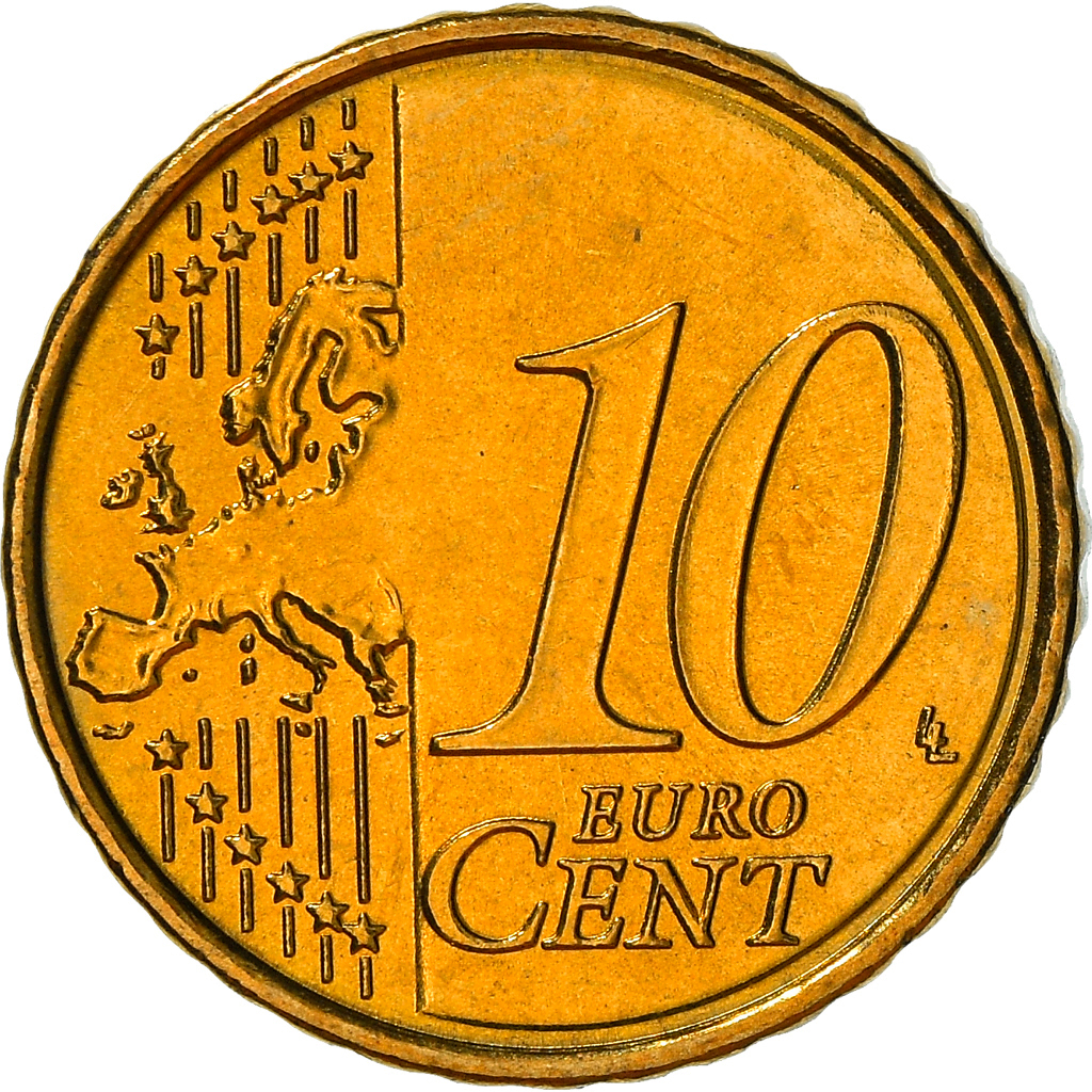 [#382112] Portugal, 10 Euro Cent, 2008, Lisbon, UNZ+, Messing, KM:763