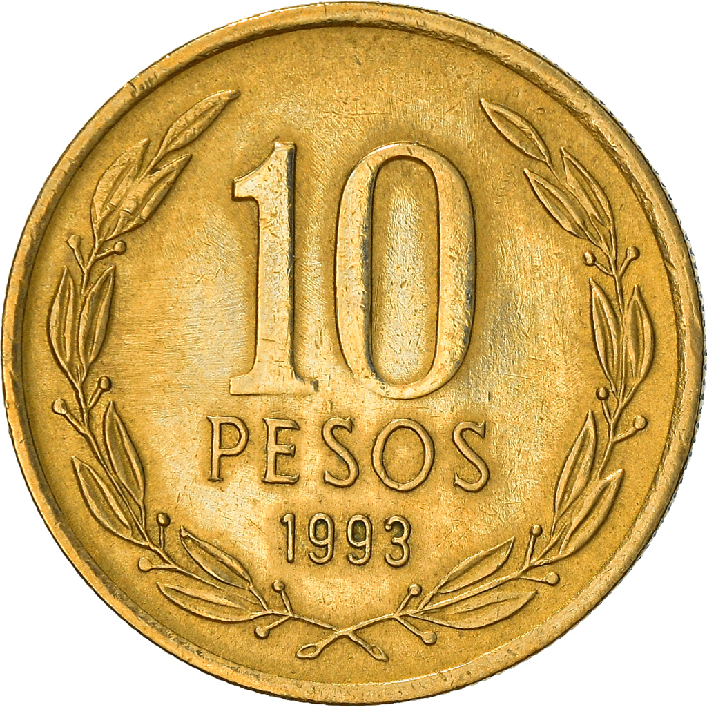 Coin, Chile, 10 Pesos, 1993, Santiago, , Aluminum-Bronze, KM:228.2