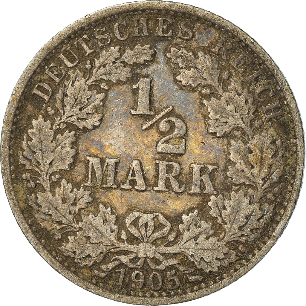 Coin, GERMANY - EMPIRE, 1/2 Mark, 1905, Berlin, , Silver, KM:17
