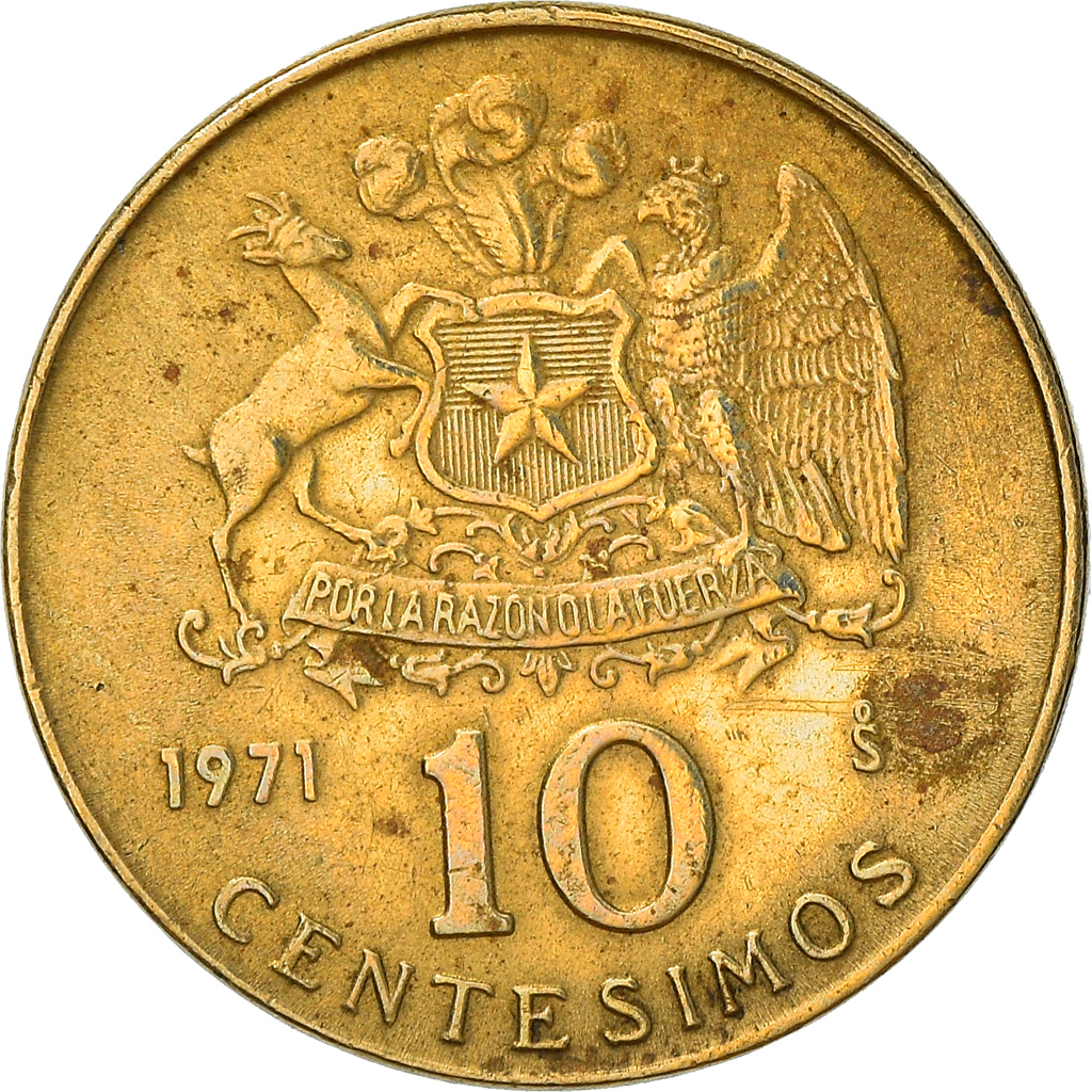 Coin, Chile, 10 Centesimos, 1971, Santiago, , Aluminum-Bronze, KM:194
