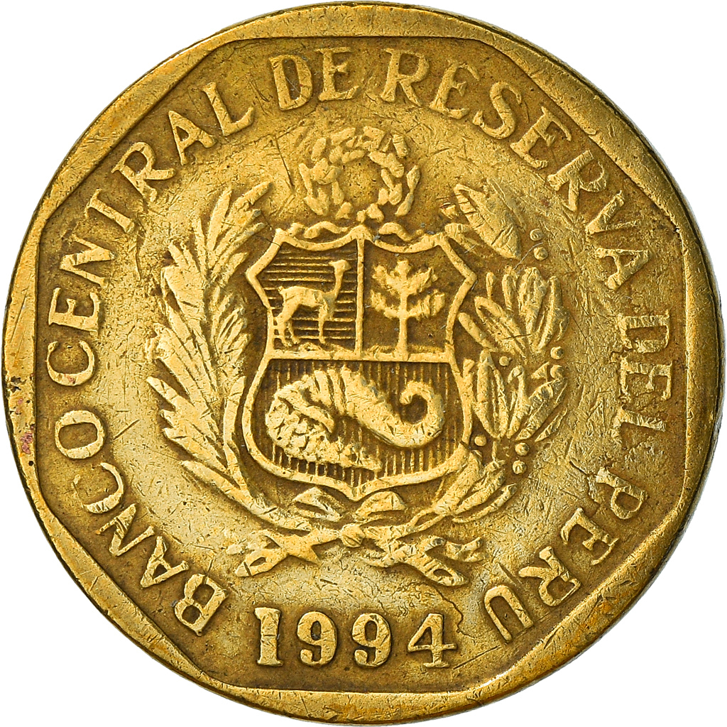 Coin, Peru, 10 Centimos, 1994, Lima, , Brass, KM:305.1