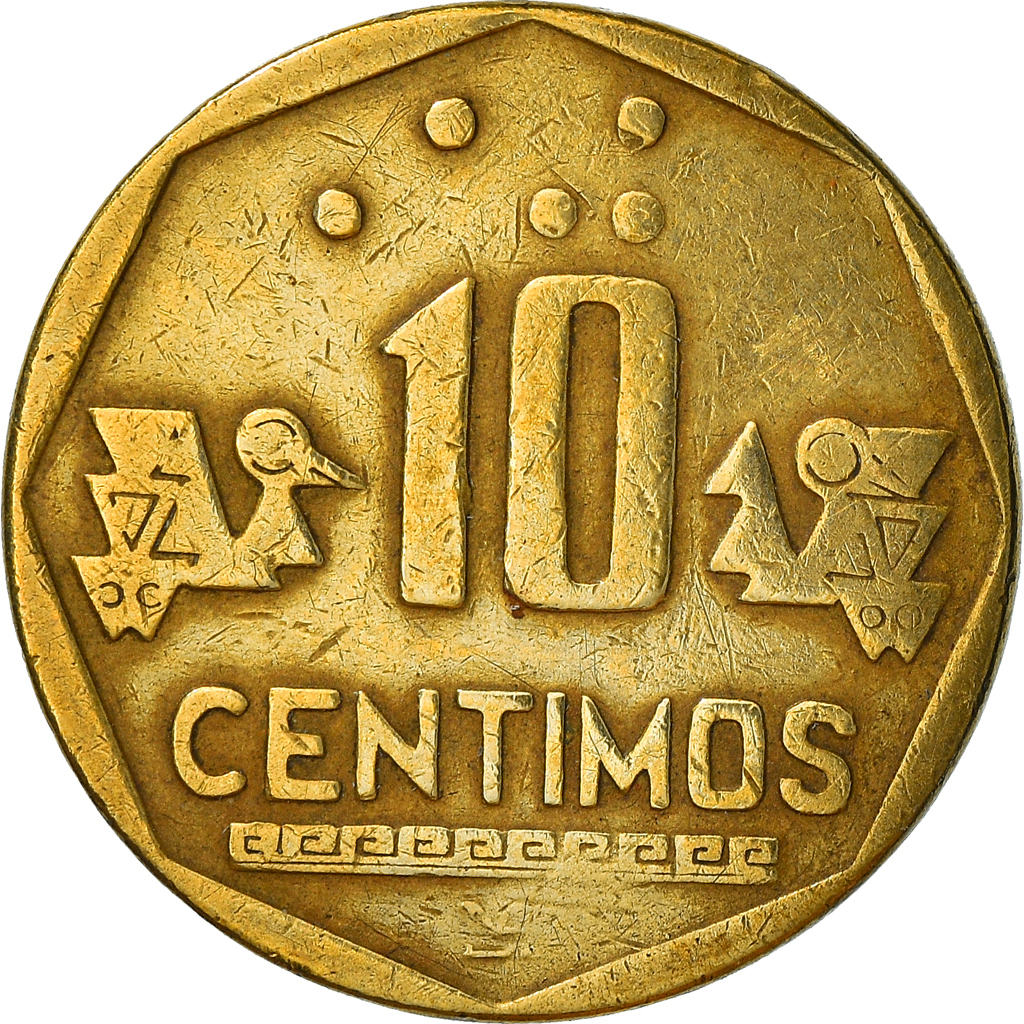 Coin, Peru, 10 Centimos, 1994, Lima, , Brass, KM:305.1