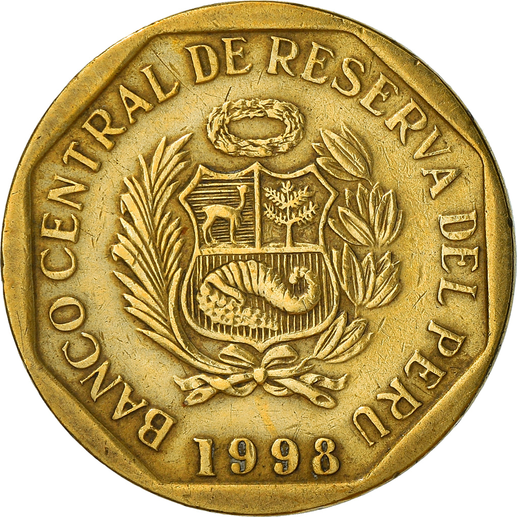 Coin, Peru, 10 Centimos, 1998, Lima, , Brass, KM:305.2