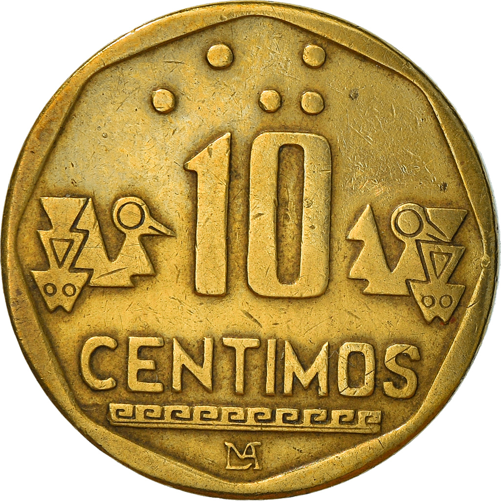 Coin, Peru, 10 Centimos, 1998, Lima, , Brass, KM:305.2