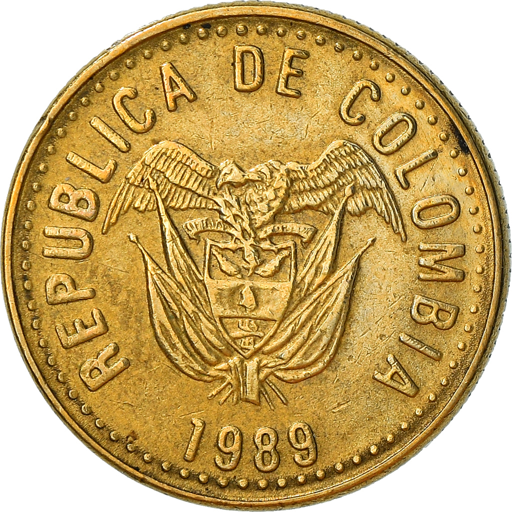 Coin, Colombia, 5 Pesos, 1989, , Aluminum-Bronze, KM:280