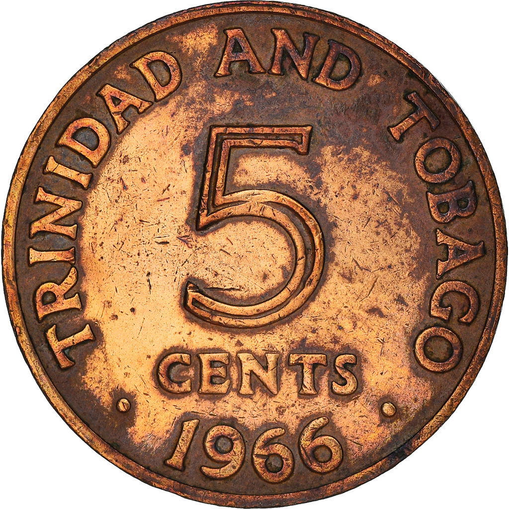 Moneda, TRINIDAD & TOBAGO, 5 Cents, 1966, Franklin Mint, BC+, Bronce, KM:2