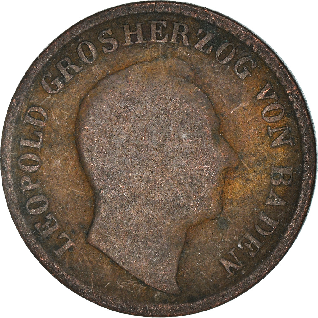 Coin, German States, BADEN, Leopold I, Kreuzer, 1845, , Copper, KM:218.1