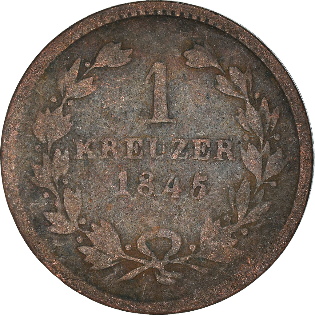 Coin, German States, BADEN, Leopold I, Kreuzer, 1845, , Copper, KM:218.1