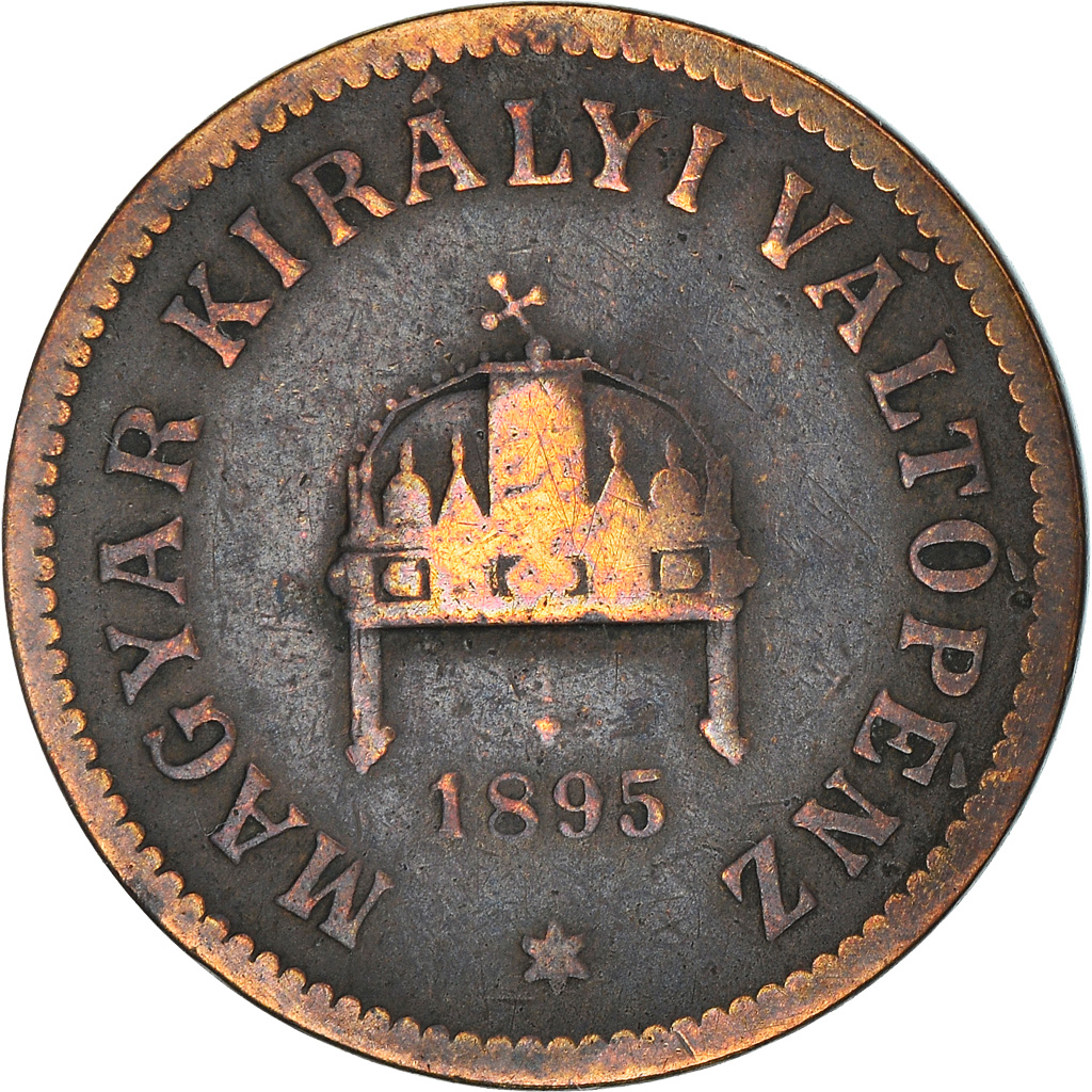 Moneda, Hungría, Franz Joseph I, 2 Filler, 1895, Kormoczbanya, BC+, Bronce