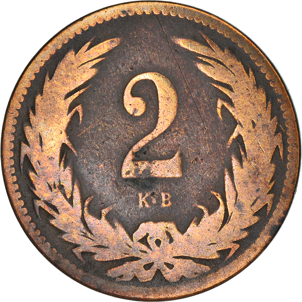 Moneda, Hungría, Franz Joseph I, 2 Filler, 1895, Kormoczbanya, BC+, Bronce