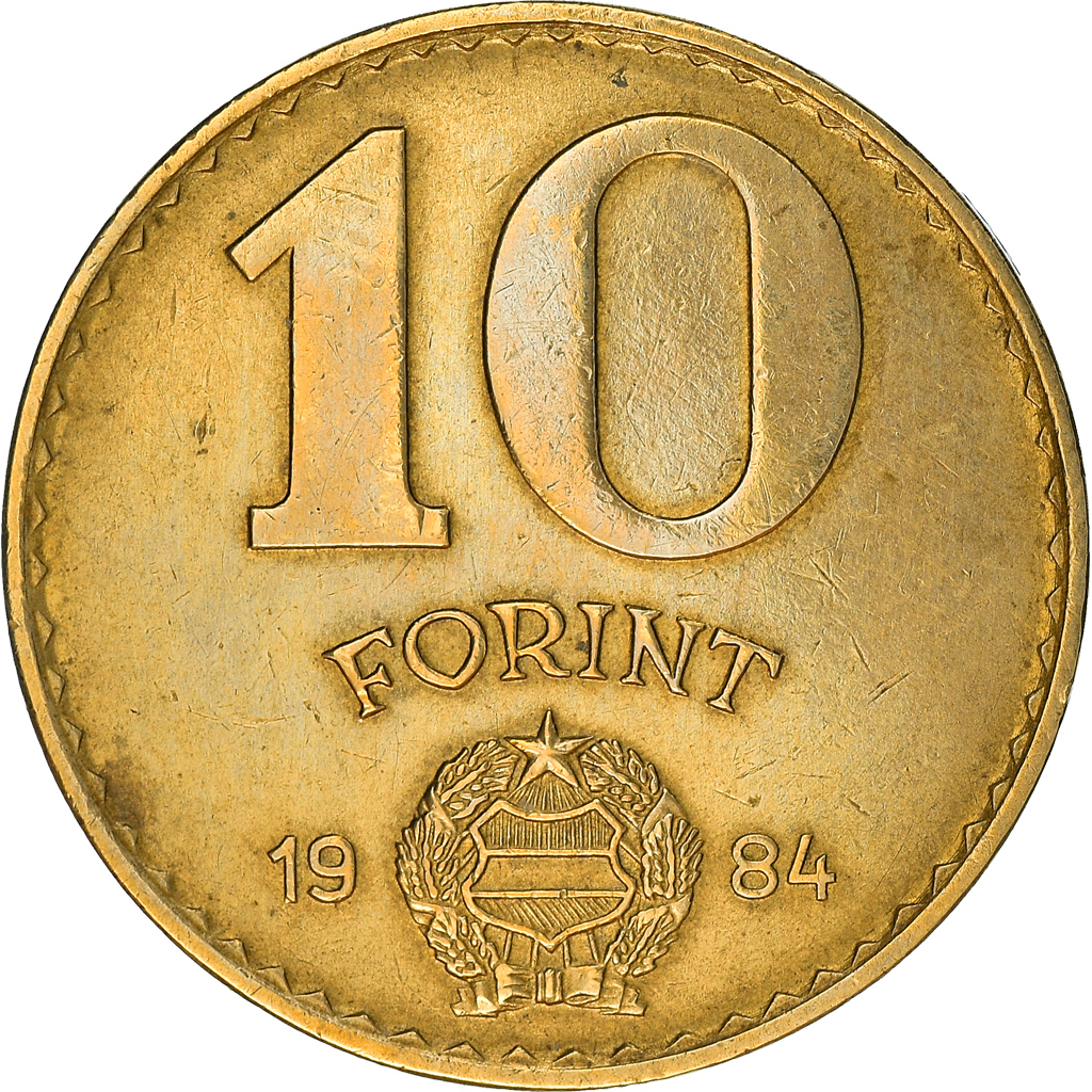 Moneda, Hungría, 10 Forint, 1984, BC+, Aluminio - bronce, KM:636