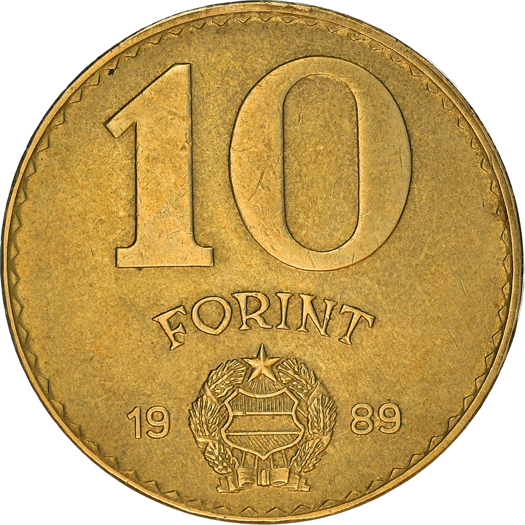 Moneda, Hungría, 10 Forint, 1989, MBC+, Aluminio - bronce, KM:636