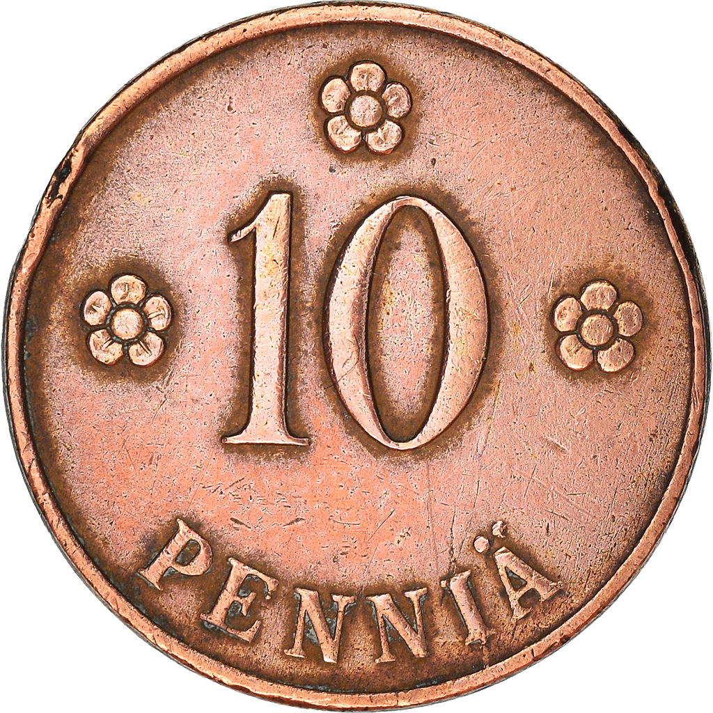 Moneda, Finlandia, 10 Pennia, 1921, BC+, Cobre, KM:24