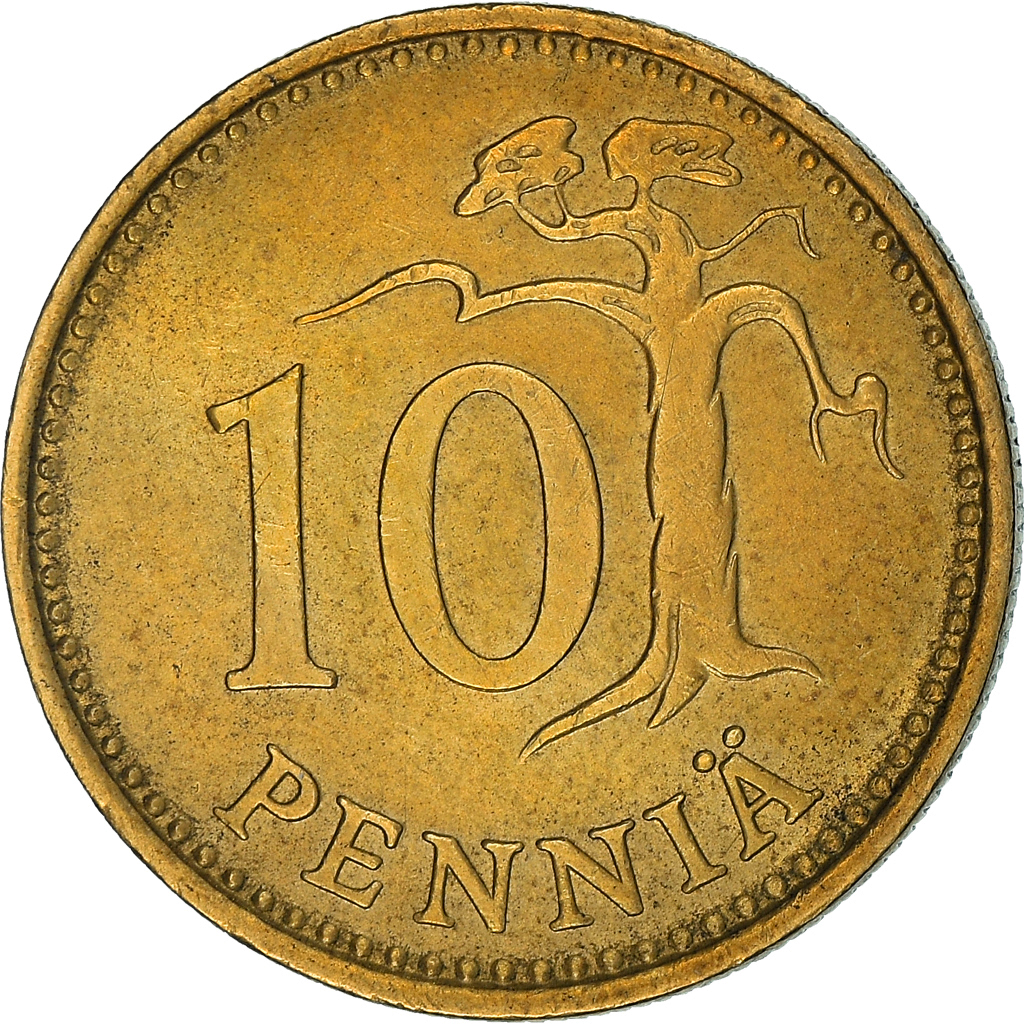 Moneda, Finlandia, 10 Pennia, 1981, MBC+, Aluminio - bronce, KM:46