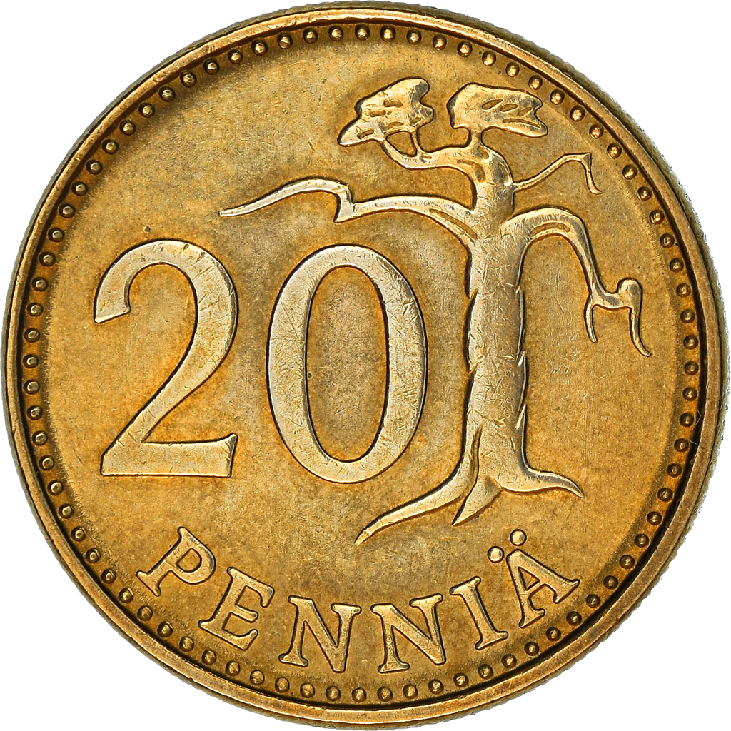 Moneda, Finlandia, 20 Pennia, 1981, EBC+, Aluminio - bronce, KM:47