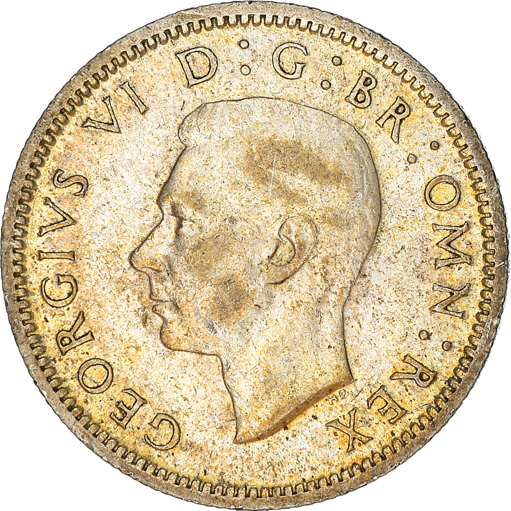 Moneda, Gran Bretaña, George VI, 6 Pence, 1943, MBC+, Plata, KM:852