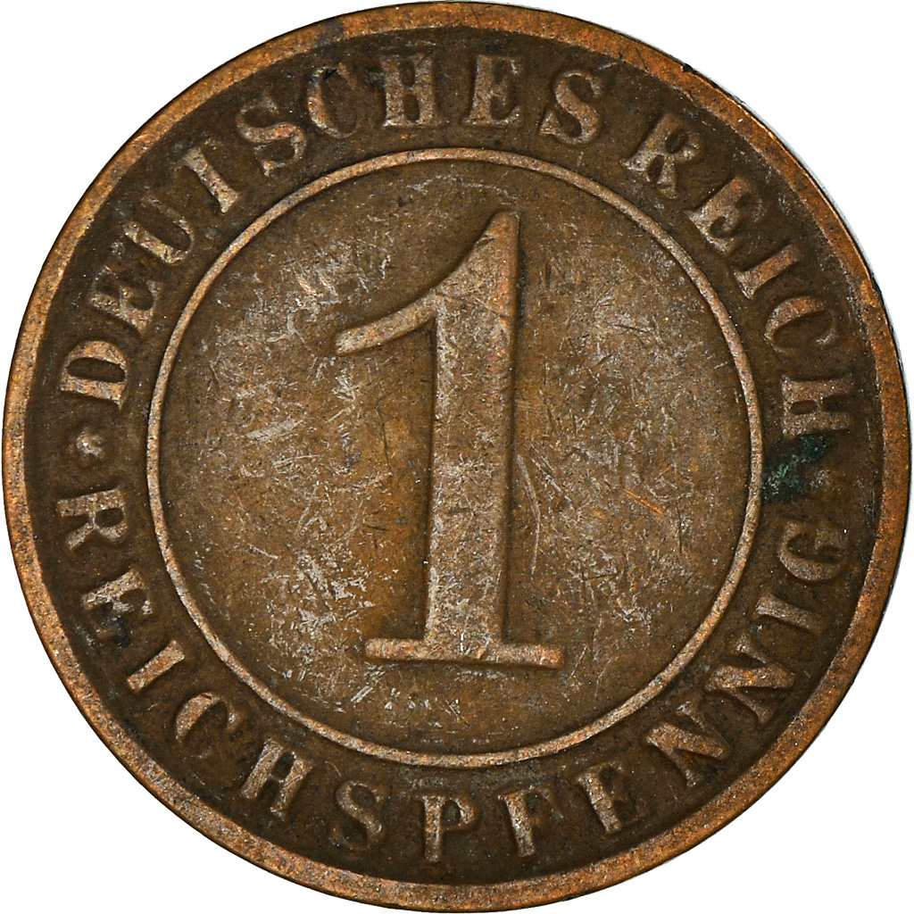 Moneda, ALEMANIA - REPÚBLICA DE WEIMAR, Reichspfennig, 1925, Karlsruhe, BC+