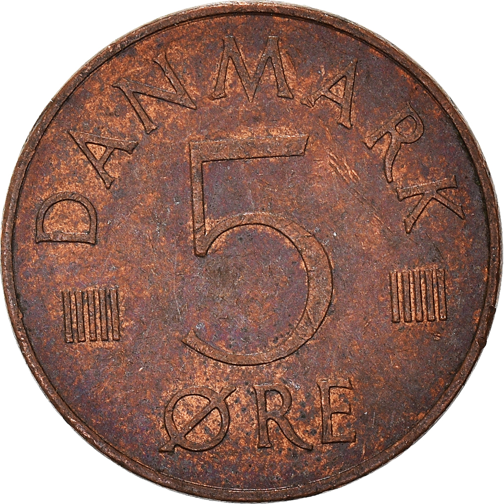 Moneda, Dinamarca, Margrethe II, 5 Öre, 1977, Copenhagen, MBC+, Cobre