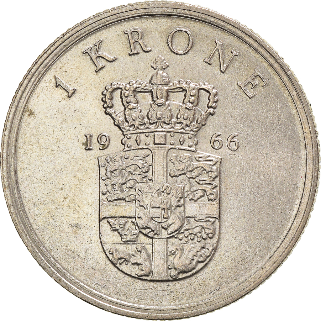 Moneda, Dinamarca, Frederik IX, Krone, 1966, Copenhagen, EBC, Cobre - níquel