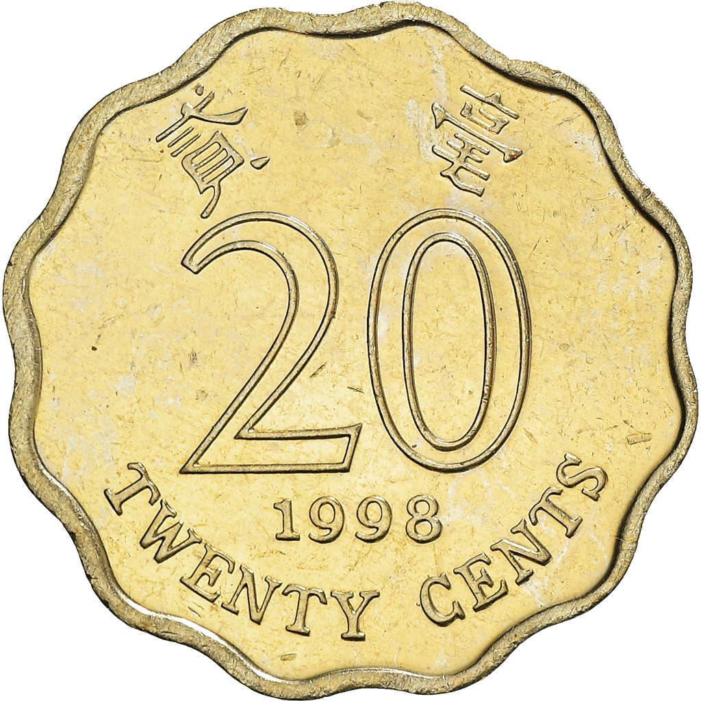 Moneda, Hong Kong, Elizabeth II, 20 Cents, 1998, EBC, Níquel - latón, KM:67