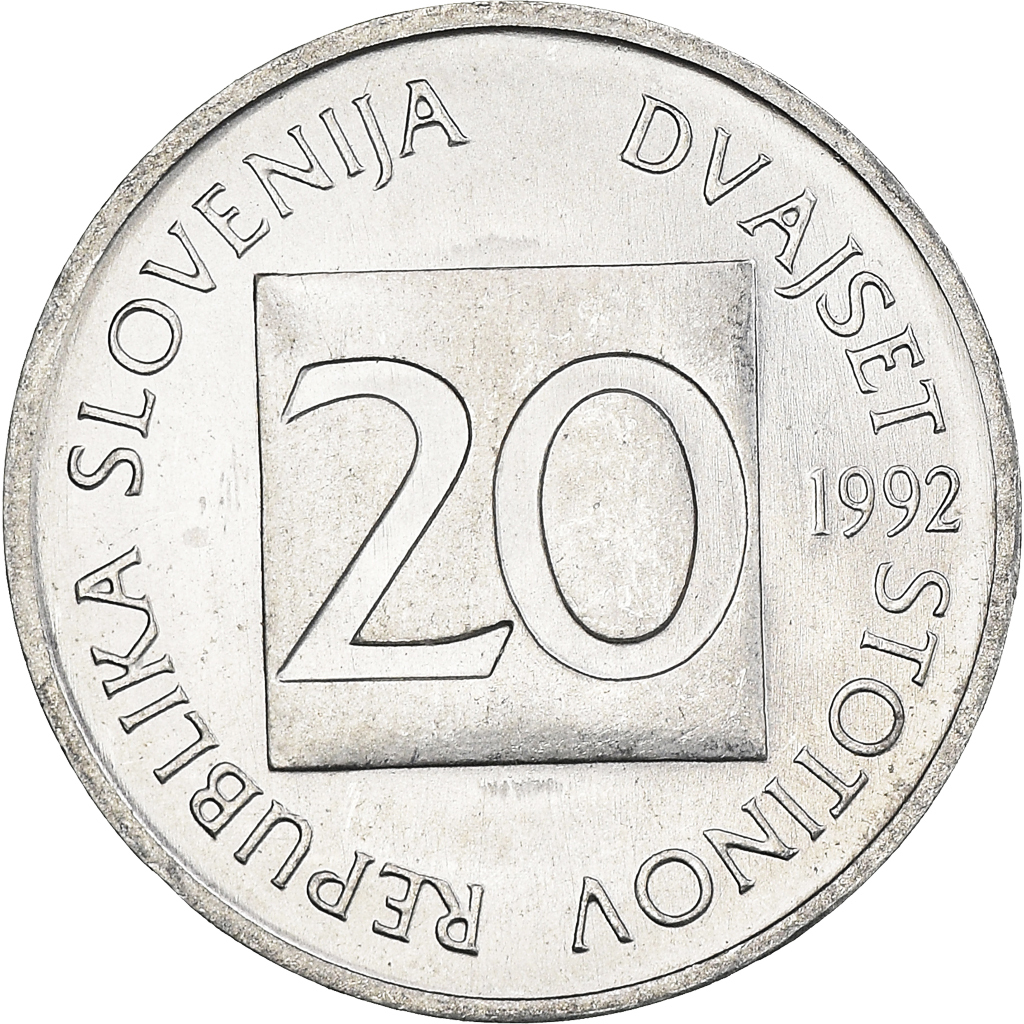 Moneda, Eslovenia, 20 Stotinov, 1992, EBC+, Aluminio, KM:8