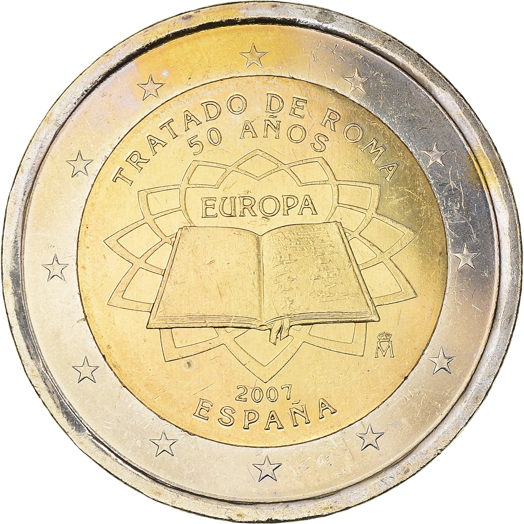 Spanien, 2 Euro, Traité de Rome 50 ans, 2007, Madrid, VZ+, Bi-Metallic, KM:1130