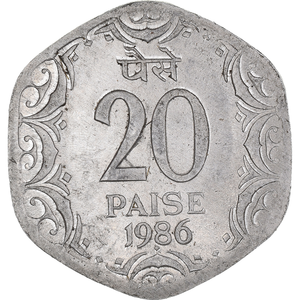 Coin, INDIA-REPUBLIC, 20 Paise, 1986, , Aluminum, KM:44
