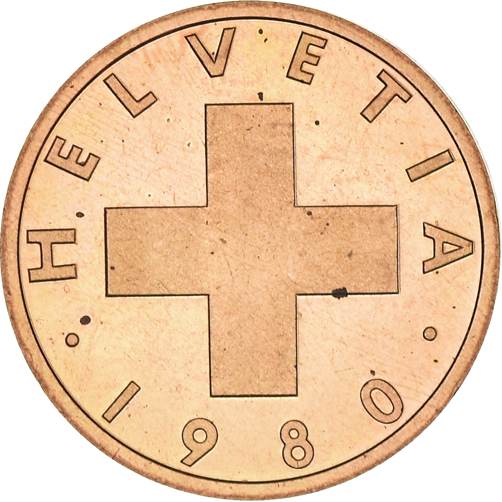 Coin, Switzerland, Rappen, 1980, Bern, Proof, , Bronze, KM:46