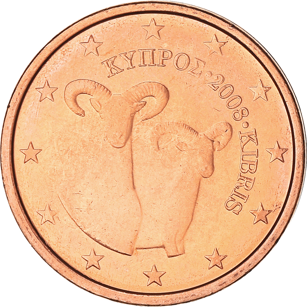 [#386550] Zypern, 2 Euro Cent, Two mouflons, 2008, UNZ, Copper Plated Steel