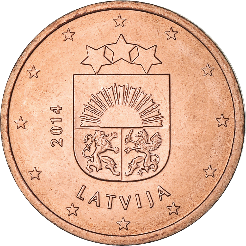 Letonia, 5 Euro Cent, 2014, Stuttgart, MBC, Cobre chapado en acero, KM:152