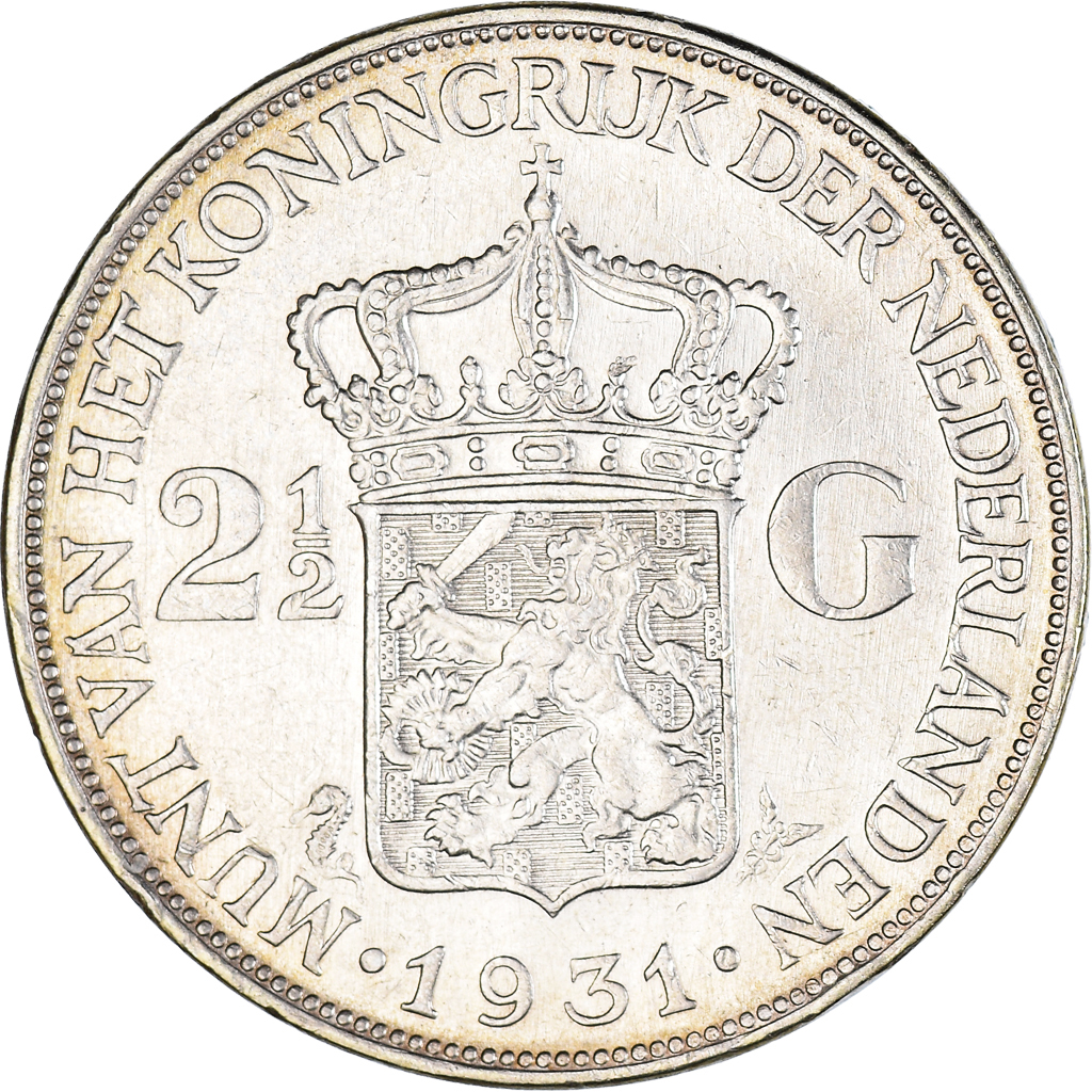 Coin, Netherlands, Wilhelmina I, 2-1/2 Gulden, 1931, , Silver, KM:165