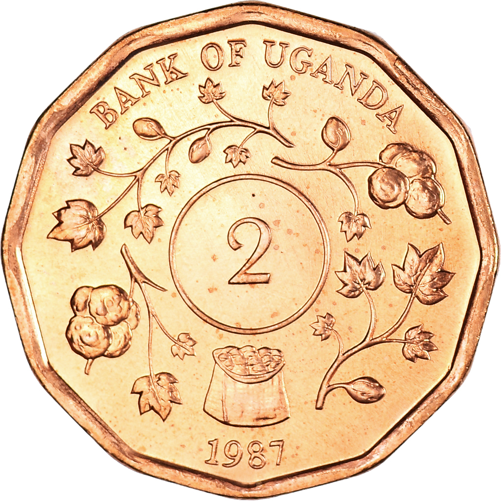 Moneda, Uganda, 2 Shillings, 1987, SC+, Cobre chapado en acero, KM:28