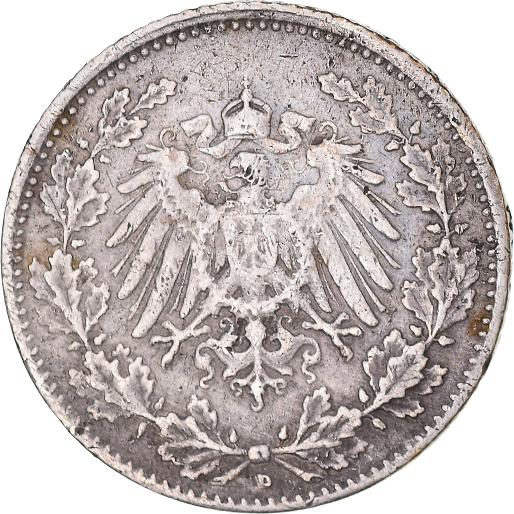 Coin, GERMANY - EMPIRE, 1/2 Mark, 1915, Munich, , Silver, KM:17
