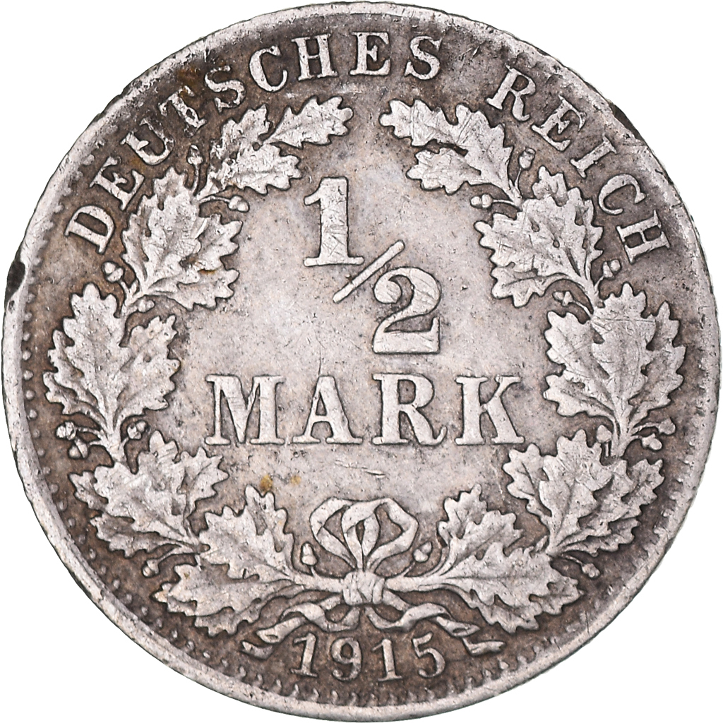 Coin, GERMANY - EMPIRE, 1/2 Mark, 1915, Munich, , Silver, KM:17