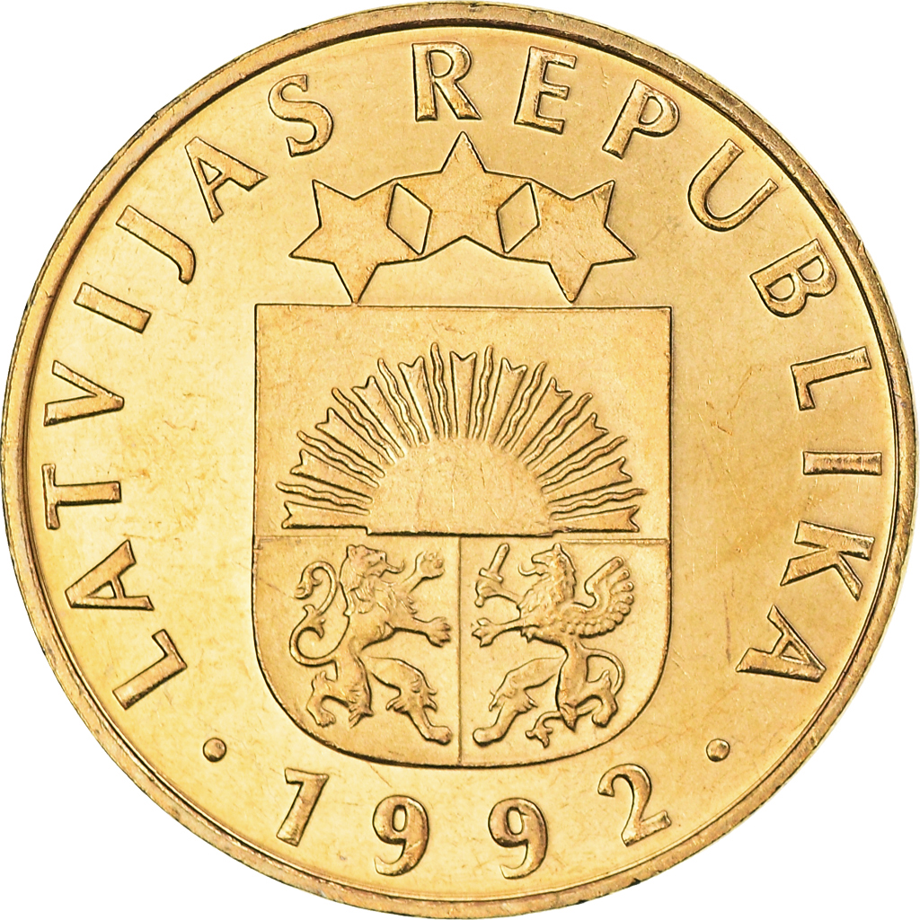 Moneda, Letonia, 20 Santimu, 1992, SC, Níquel - latón, KM:22.1